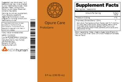 Opure Care 8oz label