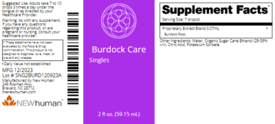 Burdock Care 2oz label